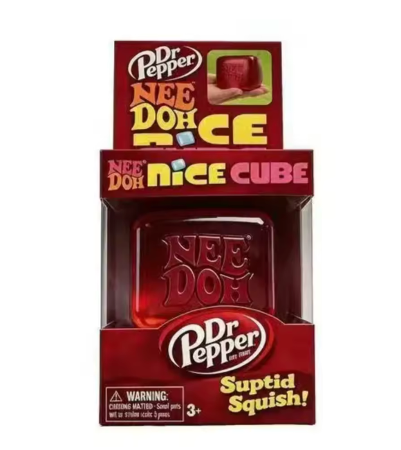 Nee Doh Nice Cube Dr Pepper Edition röd kub squishy med förpackning
