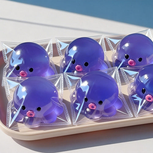 Bubble Octopus Squishy – lila bläckfisk i transparent förpackning